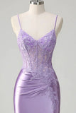 Floral Satin Tight Short Corset Lilac Homecoming Dress Party Dress-Pgmdress