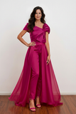 Fuchsia Asymmetrical Bow Overskirt Jumpsuit Mother Of The Bride Dress