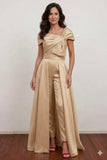 Fuchsia Asymmetrical Bow Overskirt Jumpsuit Mother Of The Bride Dress-Pgmdress
