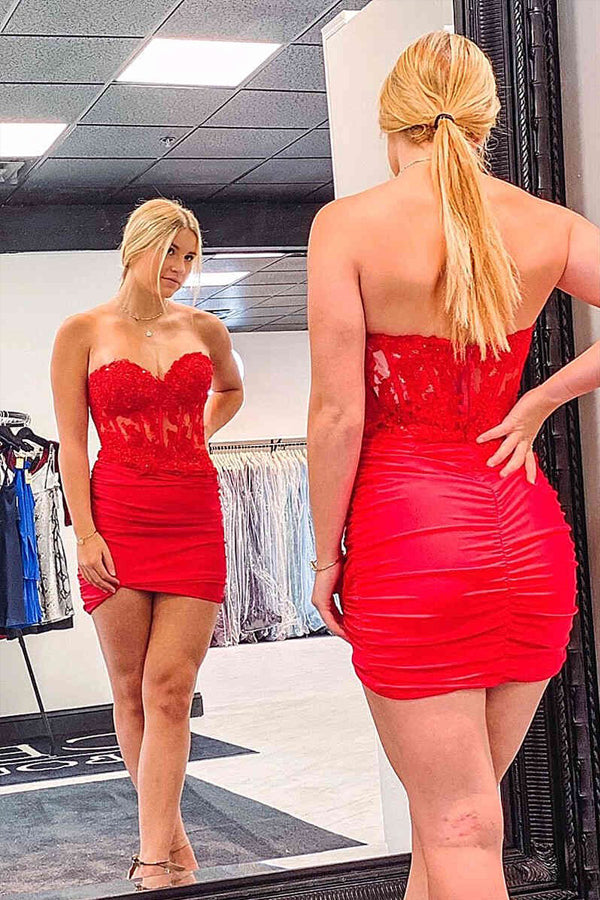 Fuchsia Beaded Lace Appliques Tight Homecoming Dress  PD537-Pgmdress