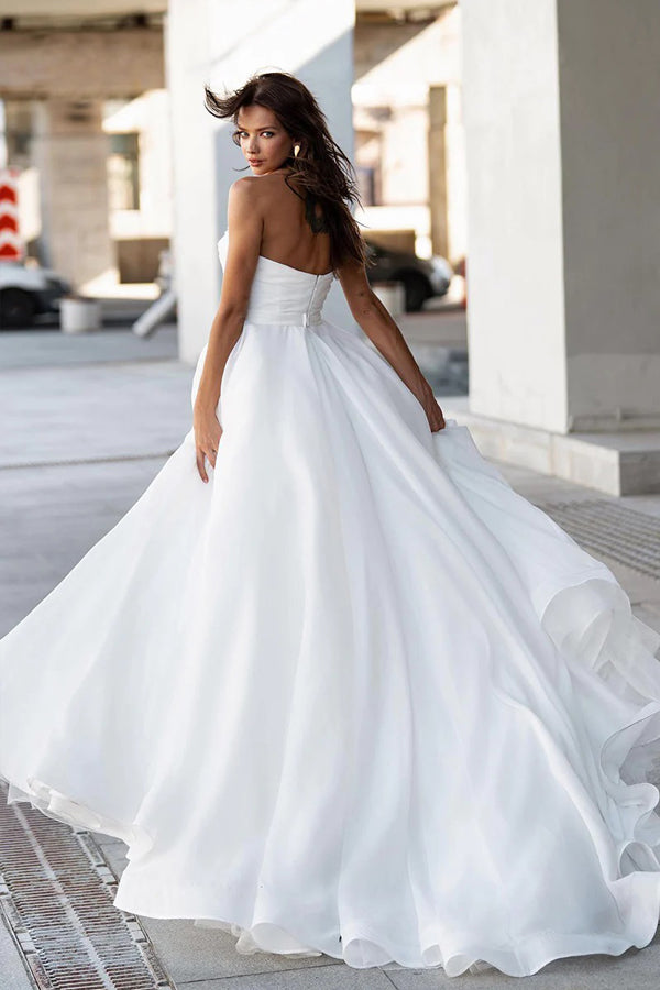 Robe de mariée en dentelle florale sans bretelles A Line Boho Ivoire avec nœud  papillon en satin – Pgmdress