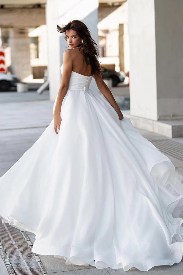 Glamorous Off-Shoulder Sweetheart Pearls Modest Wedding Dress WD668-Pgmdress