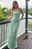 Glitter Fitted Sleeveless Sequin Mint Green Prom Dress Party Dress