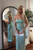 Glitter Fitted Sleeveless Sequin Mint Green Prom Dress Party Dress