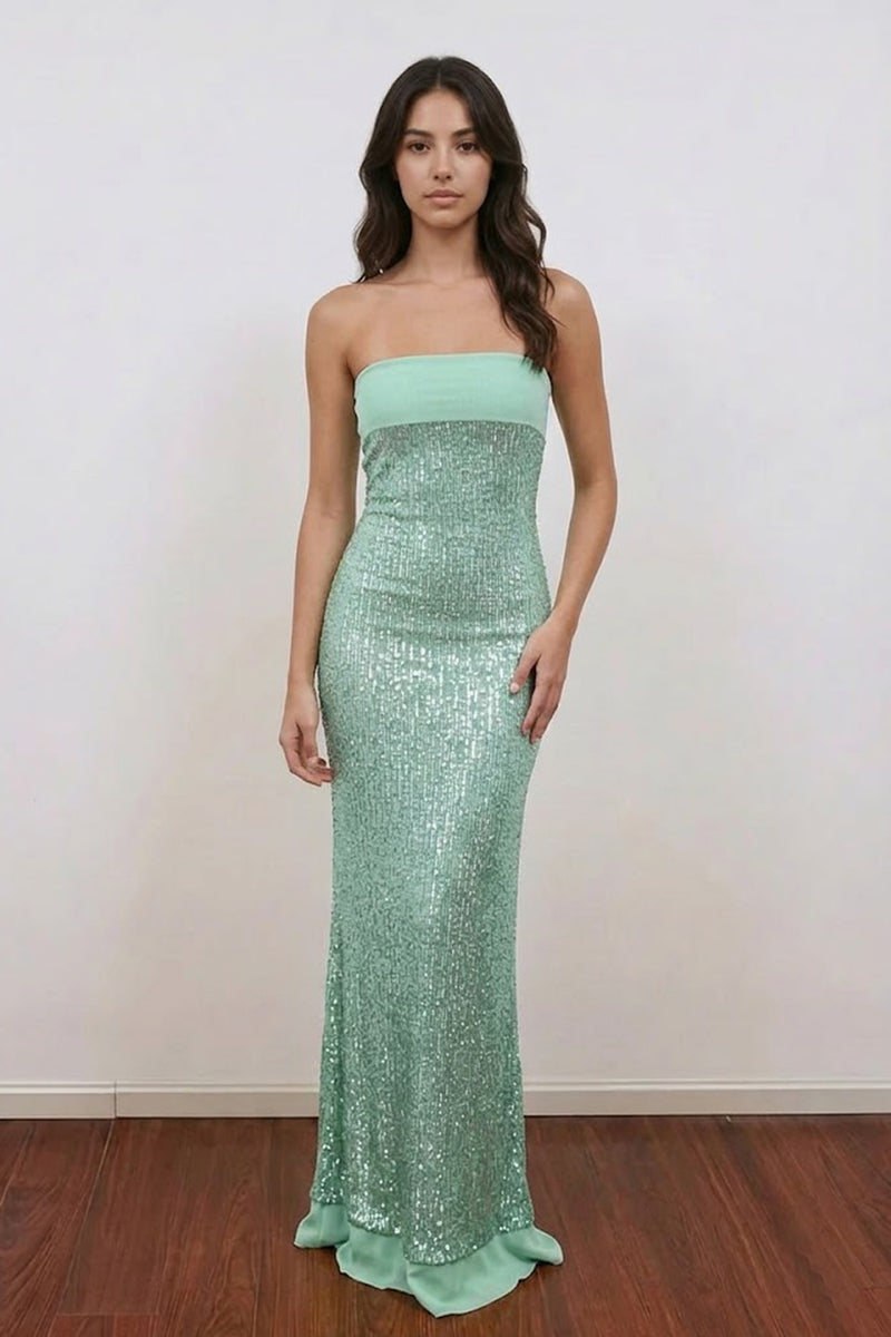 Glitter Fitted Sleeveless Sequin Mint Green Prom Dress Party Dress