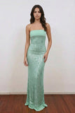 Glitter Fitted Sleeveless Sequin Mint Green Prom Dress Party Dress