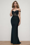 Glitter Off Shoulder Black Mermaid Long Prom Dress Party Dress-Pgmdress
