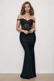 Glitter Off Shoulder Black Mermaid Long Prom Dress Party Dress-Pgmdress