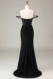 Glitter Off Shoulder Black Mermaid Long Prom Dress Party Dress-Pgmdress