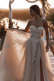 Gorgeous Sweetheart Champagne Boho Wedding Dress with Appliques-Pgmdress