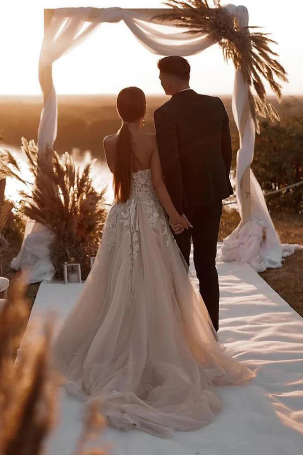 champagne boho wedding dress A-line Boho Champagne Off The Shoulder Wedding Dress Bridal Gown US4 / As Picture