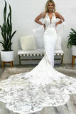Gorgeous Mermaid Deep V Neck Backless Lace Wedding Dresses WD701-Pgmdress