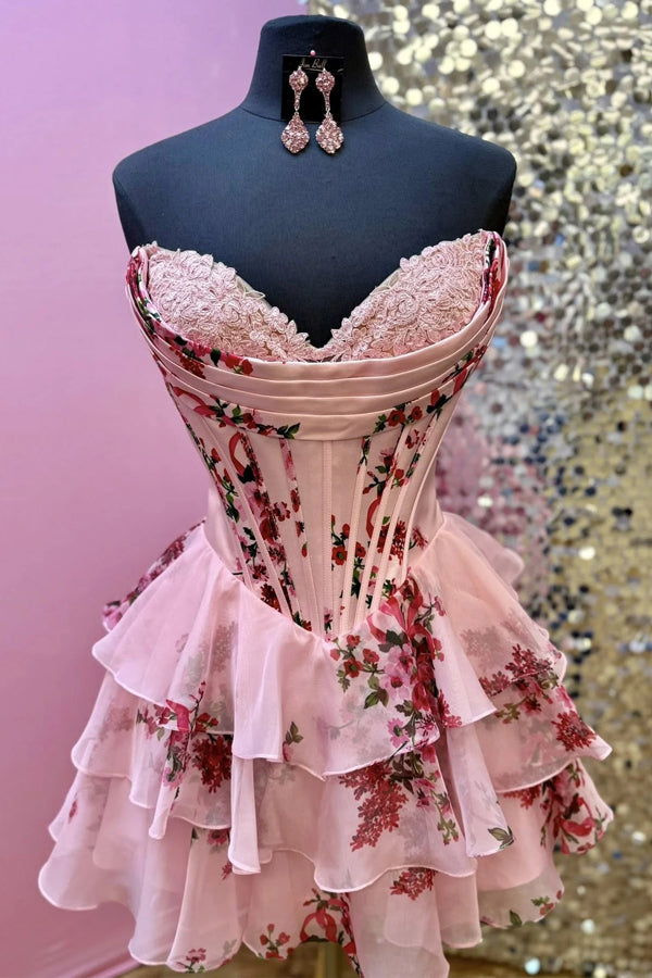 printed homecoming dresses Ava Presley 26443 - Short Printed Organza A-line Dress