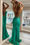 Green Spaghetti Straps Corset Back Long Prom Party Dress PSK511-Pgmdress