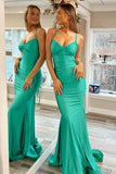 Green Spaghetti Straps Corset Back Long Prom Party Dress PSK511-Pgmdress