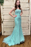 Green Tulle Mermaid Scoop Neck Lace Up Prom Dresses Evening Dresses  PSK438-Pgmdress