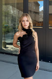Halter Neck Rosette Fitted Black Mini Homecoming Dress Party Dress