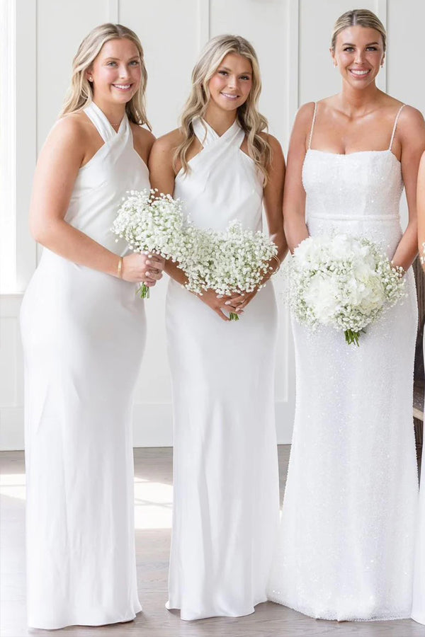 Halter Neckline Cutout Back Long Black Bridesmaid Dress BD120-Pgmdress