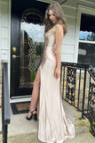 Hot Pink Mermaid Spaghetti Straps Satin Prom Dress with Slit PSK453-Pgmdress