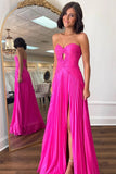 Hot Pink Strapless Keyhole Pleated A-Line Prom Formal Dress PSK481