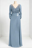 Illusion Lace Chiffon with Sequins Cape Mother of the Bride Dress With Slit-Pgmdress