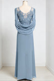 Illusion Lace Chiffon with Sequins Cape Mother of the Bride Dress With Slit-Pgmdress