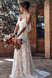 Ivory Bohemian Scoop Neckline Backless Beach Wedding Dress WD676-Pgmdress