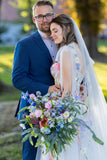 Ivory Floral Wedding Dress with Colorful Embroidery and Bow Straps-Pgmdress