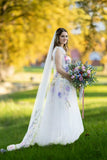 Ivory Floral Wedding Dress with Colorful Embroidery and Bow Straps-Pgmdress