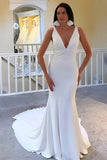 Ivory Plunge V Neck Open Back Mermaid Long Wedding Dress WD665-Pgmdress