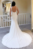 Ivory Plunge V Neck Open Back Mermaid Long Wedding Dress WD665-Pgmdress