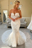 Ivory Lace Strapless Mermaid Wedding Dress Lace Bridal Gown WD707-Pgmdress