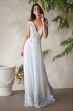 Ivoire Cap manches voir à travers les robes de mariée plage robe de mariée WD332