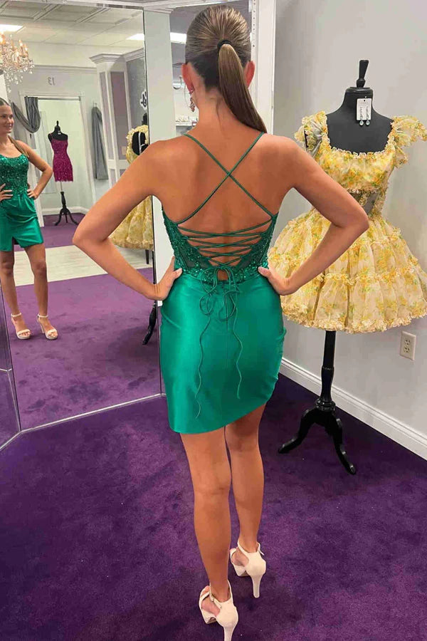 Lace-Up Bodycon Green Homecoming Dress Cocktail Dress PD534 US8 / Custom Color Lace-Up Bodycon Green Homecoming Dress Cocktail Dress PD534 US8 / Custom Color