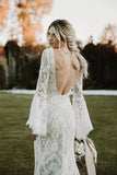 Lace Mermaid V-neck Long Sleeves Backless Bohemian Wedding Dresses  WD652-Pgmdress