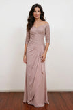 Lace Off-Shoulder Mother of the Bride Dress with Draped Skirt-Pgmdress