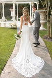 Lace Straps Court Train Mermaid Ivory Wedding Dress WD709-Pgmdress