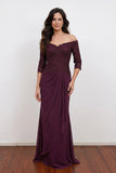 Elegant Lace Off-Shoulder Mother of the Bride Dress with Draped Skirt-Pgmdress
