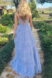 Lavender Tulle Sequin Ruffle Tiered Long Prom Dress Formal Dress PSK543-Pgmdress