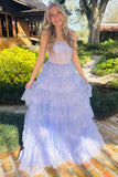 Lavender Tulle Sequin Ruffle Tiered Long Prom Dress Formal Dress PSK543
