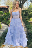 Lavender Tulle Sequin Ruffle Tiered Long Prom Dress Formal Dress PSK543-Pgmdress