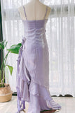 Lavender Vintage Spaghetti Strap Prom Dress Party Dress With Ruffle-Pgmdress