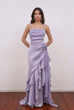 Lavender Vintage Spaghetti Strap Prom Dress Party Dress With Ruffle-Pgmdress