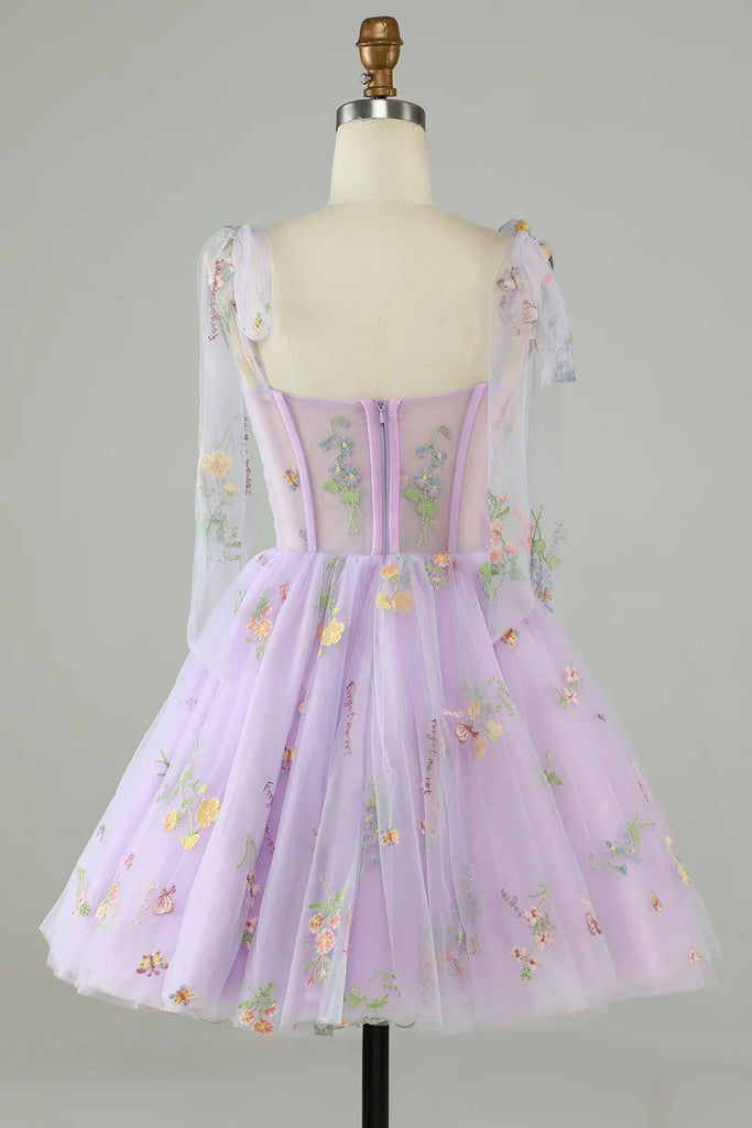 Lavender Tulle Short Prom Dress Homecoming Dress with Embroidery US4 / Peacock Lavender Tulle Short Prom Dress Homecoming Dress with Embroidery US4 / Peacock