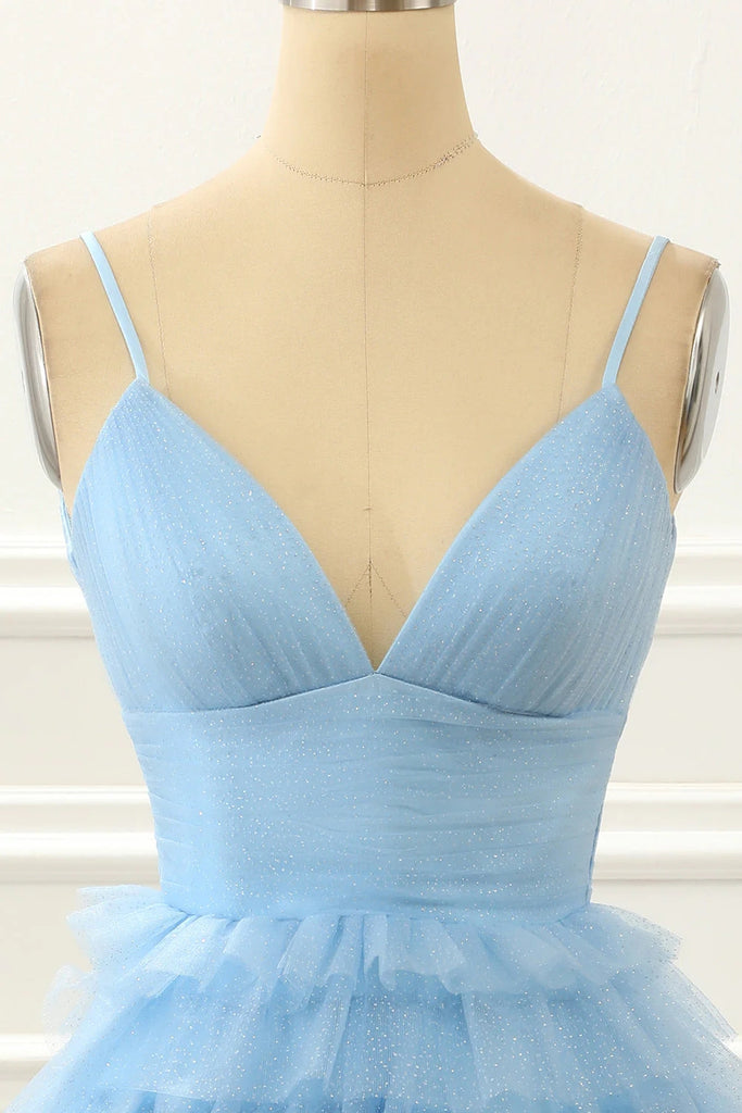 Light Blue A-Line Cute Short Homecoming Dress With Ruffles PD480-Pgmdress