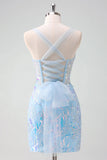 Light Blue Sequined Embroidery Tight Corset Homecoming Dress PD562-Pgmdress