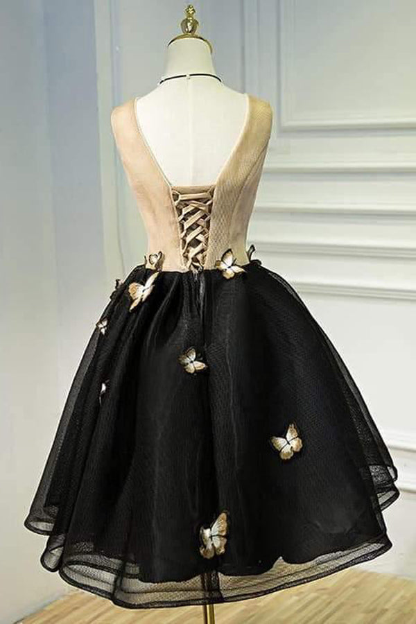 Little Black Homecoming Dress Butterfly V-neck Short Prom Dress US12 / Custom Color Little Black Homecoming Dress Butterfly V-neck Short Prom Dress US12 / Custom Color