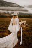 Long Sleeve Lace Wedding Dresses Lace Up Back Beach Wedding Dress  WD547
