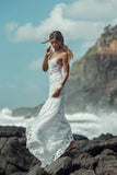 Long Sheath Spaghetti Straps Lace Beach Wedding Dresses WD133