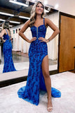 Mermaid Corset Back Split Prom Evening Dress With Beading And Sequin  PSK415-Pgmdress